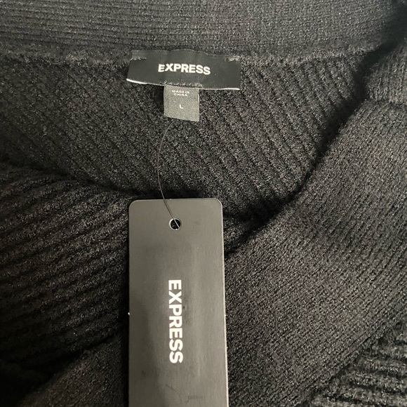 EXPRESS Womens Black Off The Shoulder Ribbed Sweater Dress Sz L Night Out Party - Picture 8 of 17